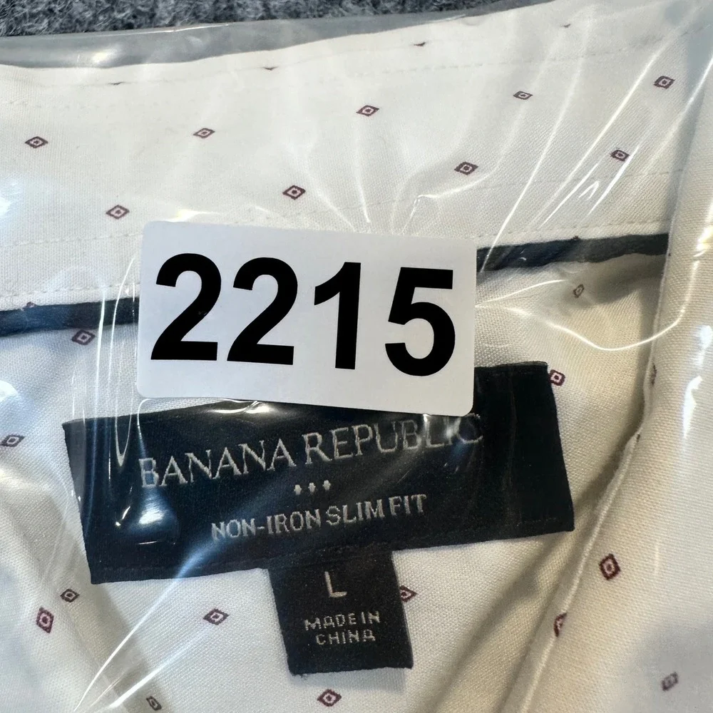 Banana Republic Button Down Shirt Mens L White Diamond Slim Fit Non-Iron Office